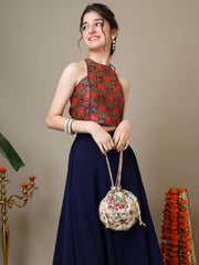 Girls Floral Woven Design Silk Ready To Wear Lehenga & Blouse