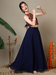 Girls Floral Woven Design Silk Ready To Wear Lehenga & Blouse