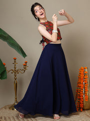 Girls Floral Woven Design Silk Ready To Wear Lehenga & Blouse