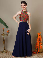 Girls Floral Woven Design Silk Ready To Wear Lehenga & Blouse