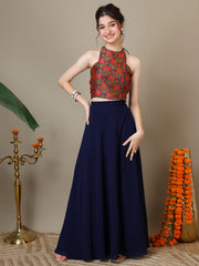 Girls Floral Woven Design Silk Ready To Wear Lehenga & Blouse