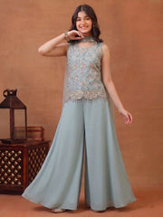 Girls Floral Embroidered Regular Sequinned Kurti with Palazzos & With Dupatta