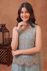 Girls Floral Embroidered Regular Sequinned Kurti with Palazzos & With Dupatta