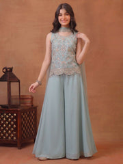 Girls Floral Embroidered Regular Sequinned Kurti with Palazzos & With Dupatta