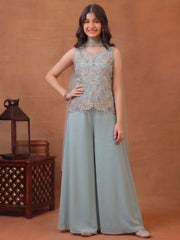 Girls Floral Embroidered Regular Sequinned Kurti with Palazzos & With Dupatta