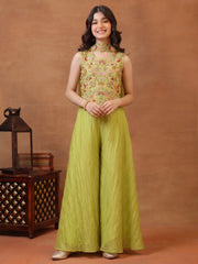Girls Floral Embroidered Regular Thread Work Kurta with Palazzos & With Dupatta