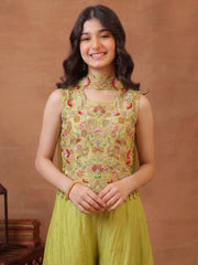 Girls Floral Embroidered Regular Thread Work Kurta with Palazzos & With Dupatta