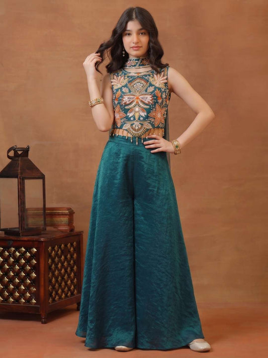Girls Ethnic Motifs Embroidered Regular Thread Work Kurta with Palazzos