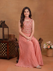 Girls Ethnic Motifs Embroidered Regular Thread Work Top with Palazzos