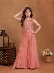Girls Ethnic Motifs Embroidered Regular Thread Work Top with Palazzos