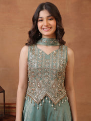 Girls Ethnic Motifs Embroidered Regular Sequinned Kurta with Palazzos & With Dupatta