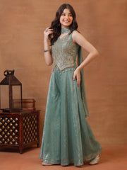 Girls Ethnic Motifs Embroidered Regular Sequinned Kurta with Palazzos & With Dupatta