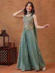 Girls Ethnic Motifs Embroidered Regular Sequinned Kurta with Palazzos & With Dupatta