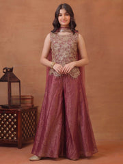 Girls Ethnic Motifs Embroidered Regular Sequinned Kurti with Palazzos & With Dupatta