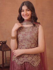 Girls Ethnic Motifs Embroidered Regular Sequinned Kurti with Palazzos & With Dupatta