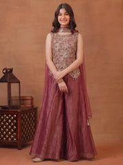 Girls Ethnic Motifs Embroidered Regular Sequinned Kurti with Palazzos & With Dupatta