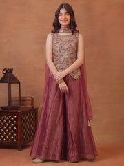Girls Ethnic Motifs Embroidered Regular Sequinned Kurti with Palazzos & With Dupatta