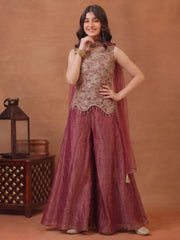 Girls Ethnic Motifs Embroidered Regular Sequinned Kurti with Palazzos & With Dupatta