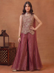 Girls Ethnic Motifs Embroidered Regular Sequinned Kurti with Palazzos & With Dupatta