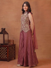 Girls Ethnic Motifs Embroidered Regular Sequinned Kurti with Palazzos & With Dupatta