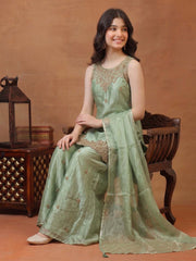 Girls Ethnic Motifs Embroidered Regular Kurta with Sharara & With Dupatta