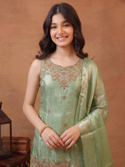 Girls Ethnic Motifs Embroidered Regular Kurta with Sharara & With Dupatta