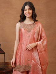 Girls Ethnic Motifs Embroidered Regular Kurta with Sharara & With Dupatta