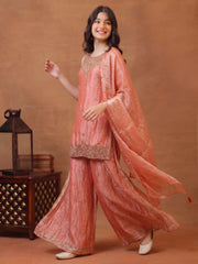 Girls Ethnic Motifs Embroidered Regular Kurta with Sharara & With Dupatta