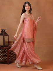 Girls Ethnic Motifs Embroidered Regular Kurta with Sharara & With Dupatta