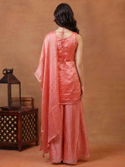 Girls Ethnic Motifs Embroidered Regular Kurta with Sharara & With Dupatta