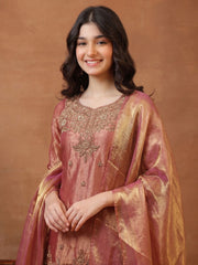 Girls Ethnic Motifs Embroidered Regular Thread Work Kurta with Sharara & With Dupatta