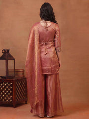 Girls Ethnic Motifs Embroidered Regular Thread Work Kurta with Sharara & With Dupatta