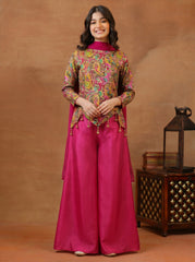 Girls Paisley Printed Zari and Sequinned Embroidered Top & Palazzo With Dupatta