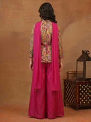 Girls Paisley Printed Zari and Sequinned Embroidered Top & Palazzo With Dupatta