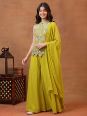 Girls Ethnic Motifs Embroidered Regular Mirror Work Kurta with Palazzos & With Dupatta