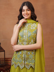Girls Ethnic Motifs Embroidered Regular Mirror Work Kurta with Palazzos & With Dupatta