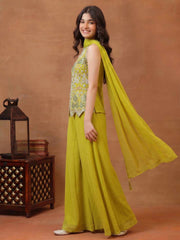 Girls Ethnic Motifs Embroidered Regular Mirror Work Kurta with Palazzos & With Dupatta
