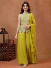 Girls Ethnic Motifs Embroidered Regular Mirror Work Kurta with Palazzos & With Dupatta