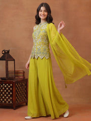Girls Ethnic Motifs Embroidered Regular Mirror Work Kurta with Palazzos & With Dupatta