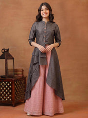 Girls Solid Button Detaied A-line Kurta with Palazzo