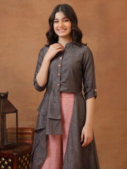 Girls Solid Button Detaied A-line Kurta with Palazzo
