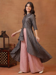 Girls Solid Button Detaied A-line Kurta with Palazzo