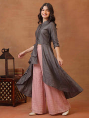 Girls Solid Button Detaied A-line Kurta with Palazzo