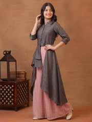 Girls Solid Button Detaied A-line Kurta with Palazzo