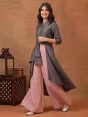 Girls Solid Button Detaied A-line Kurta with Palazzo