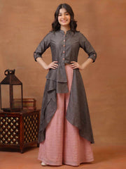 Girls Solid Button Detaied A-line Kurta with Palazzo