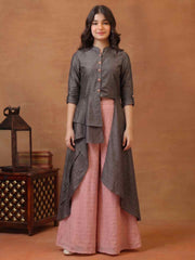 Girls Solid Button Detaied A-line Kurta with Palazzo