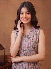Girls Floral Printed and Zari Embroidered Top with Palazzo Co-Ords Set