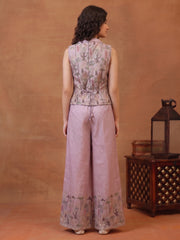 Girls Floral Printed and Zari Embroidered Top with Palazzo Co-Ords Set