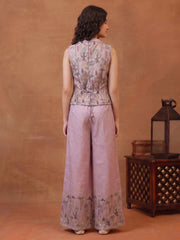Girls Floral Printed and Zari Embroidered Top with Palazzo Co-Ords Set